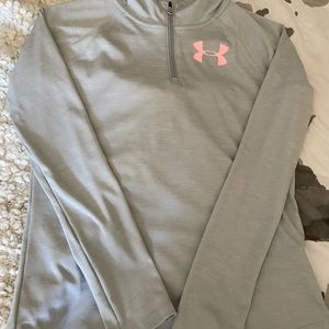Grey and pink under armour long sleeve shirt